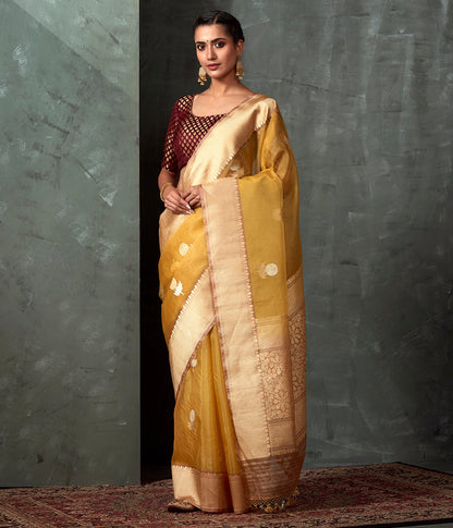 Handwoven_Mustard_Kora_Saree_With_Kadhwa_Booti_WeaverStory_02