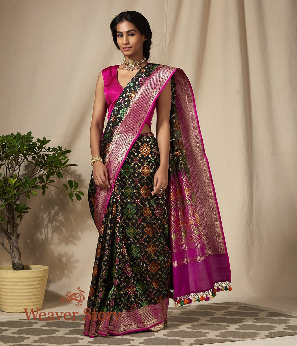 Handwoven_Black_Meenakari_Banarasi_Patola_Saree_with_Purple_Border_WeaverStory_02