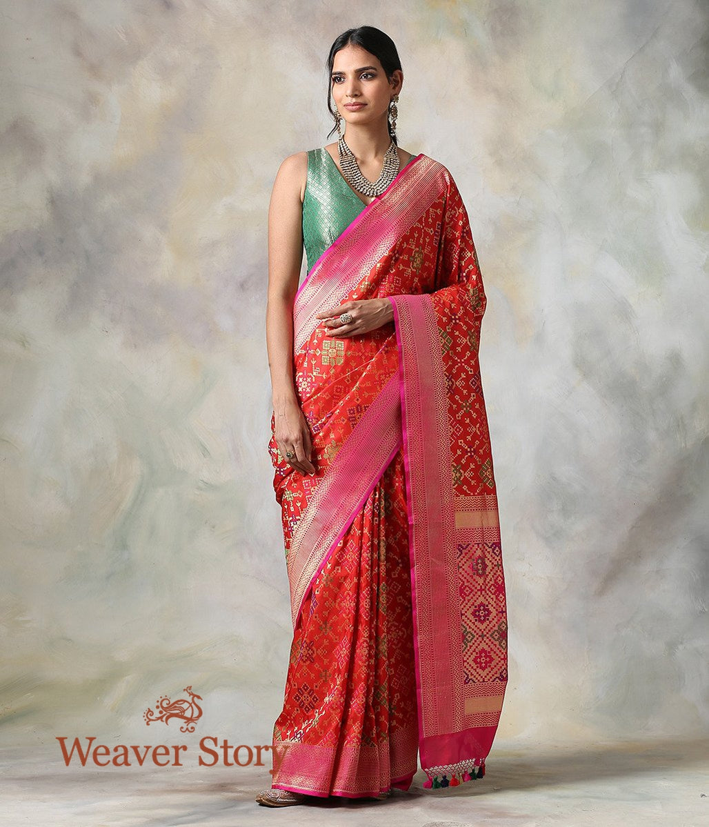 Handwoven_Banarasi_Patola_Saree_in_Red_with_a_Contrast_Blouse_WeaverStory_02