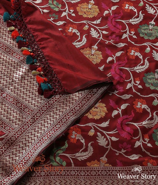 Handwoven_Maroon_Banarasi_Jangla_Dupatta_with_Meenakari_WeaverStory_02