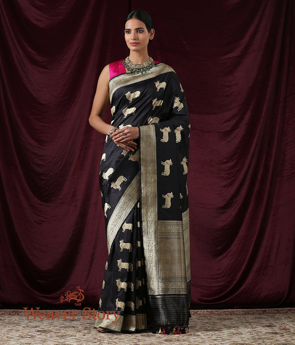 Banarasi Silk Woven Saree In Black Colour - SR1356421