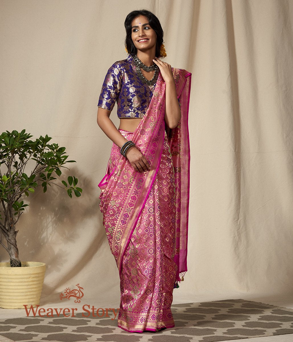 Handwoven_Rose_Pink_Meenakari_Banarasi_Patola_Saree_WeaverStory_02