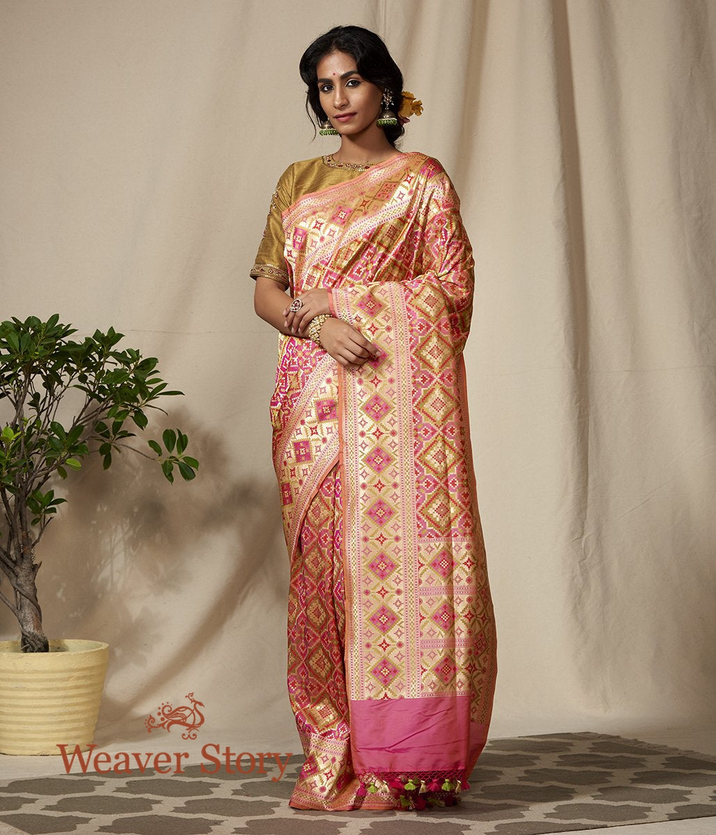 Handwoven_Pink_and_Peach_Banarasi_Patola_Saree_with_Zari_and_Meenakari_Border_WeaverStory_02
