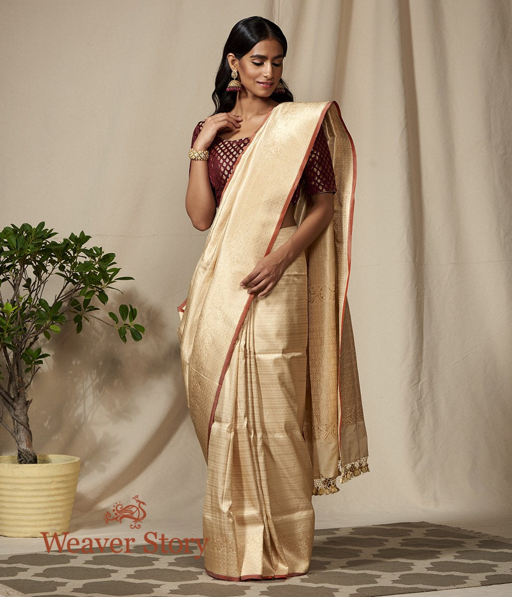 Cream Yellow Soft Tissue Organza Silk Saree with Brocade Blouse – Ethnos