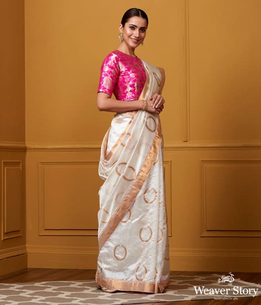 Handwoven_White_Kangan_Boota_Silk_Saree_WeaverStory_02