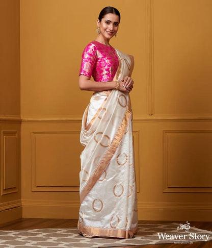 Handwoven_White_Kangan_Boota_Silk_Saree_WeaverStory_02