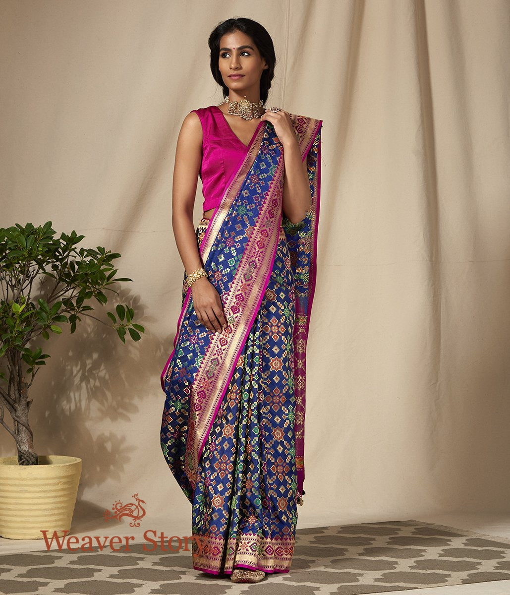 Handwoven_Katan_Cutwork_Banarasi_Patola_Saree_in_Royal_Blue_with_Purple_WeaverStory_02
