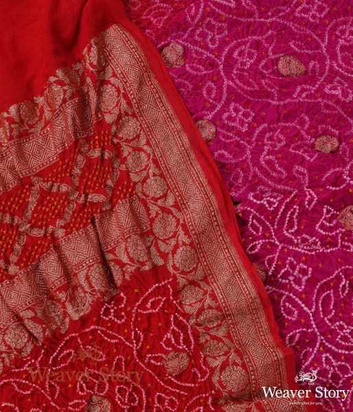 Handwoven_Pink_Red_Ombre_Dye_Kadhwa_Banarasi_Bandhej_Dupatta_WeaverStory_02