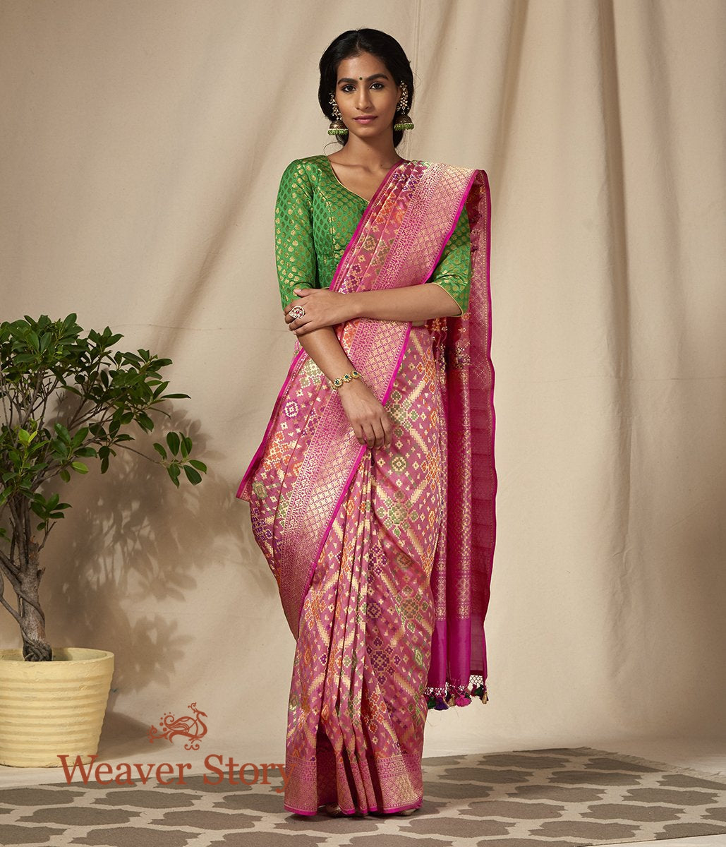 Handwoven_Rose_Pink_Meenakari_Banarasi_Patola_Saree_WeaverStory_02
