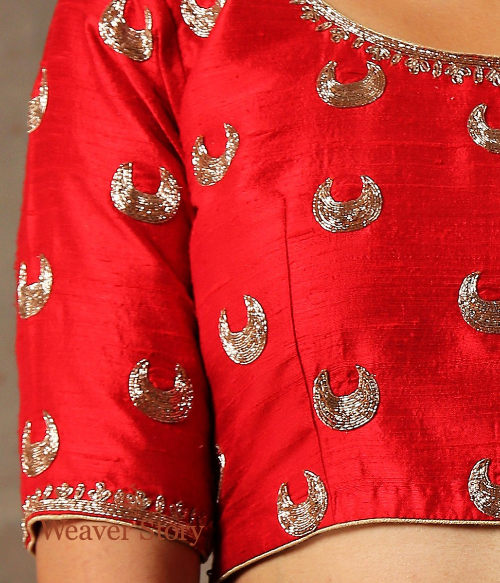 Red_Raw_Silk_Blouse_with_Chaand_Boota_Zardozi_Embroidery_WeaverStory_02