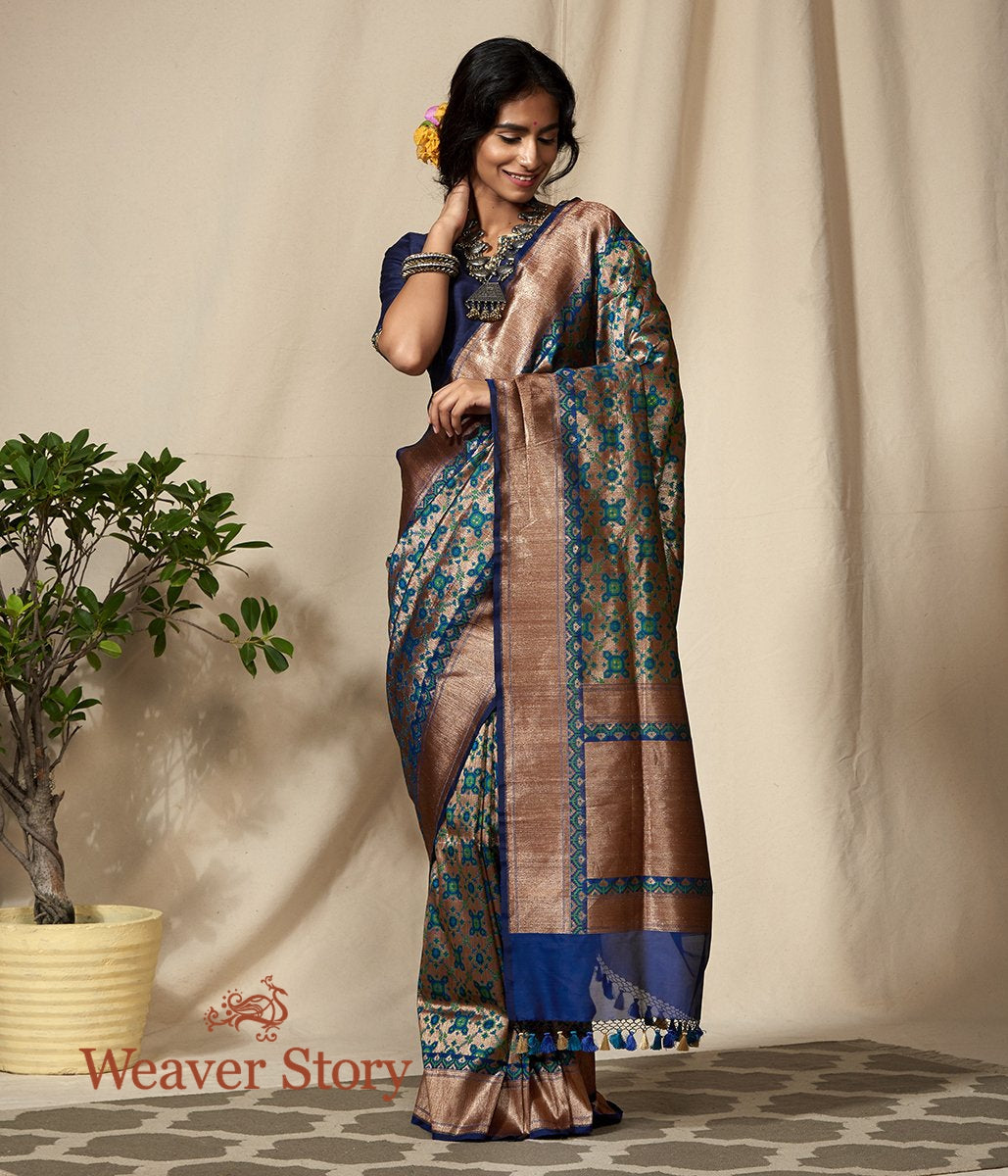 Handwoven_Antique_Zari_Base_Blue_and_Green_Banarasi_Patola_Saree_WeaverStory_02
