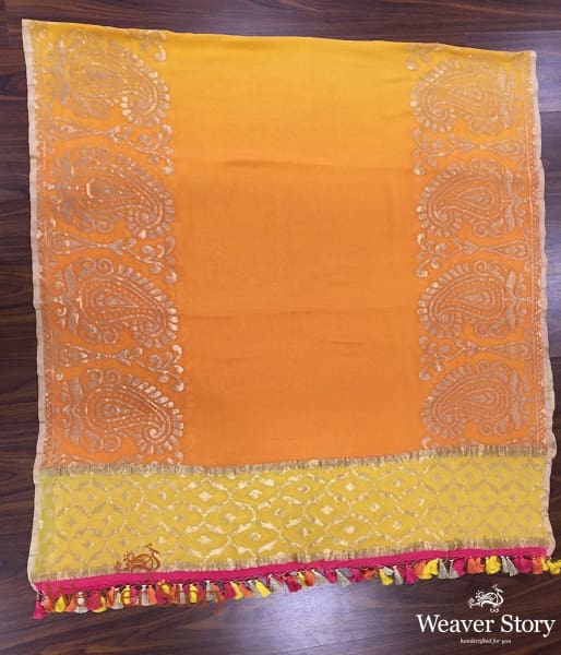 Handwoven_Ombre_Dye_Orange_and_Yellow_Banarasi_Georgette_Dupatta_WeaverStory_02