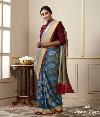 Handwoven_Grey_Tussar_Banarasi_Georgette_Saree_WeaverStory_02