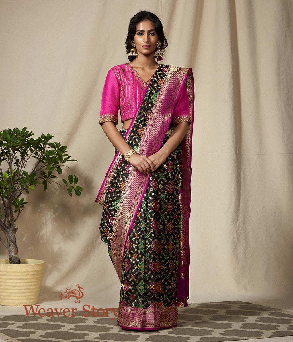 Handwoven_Black_Banarasi_Patola_Saree_with_Purple_Border_and_Pallu_WeaverStory_02