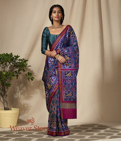 Handwoven_Blue_and_Teal_Dual_Tone_Gujarat_Patola_Saree_with_Purple_Border_WeaverStory_02