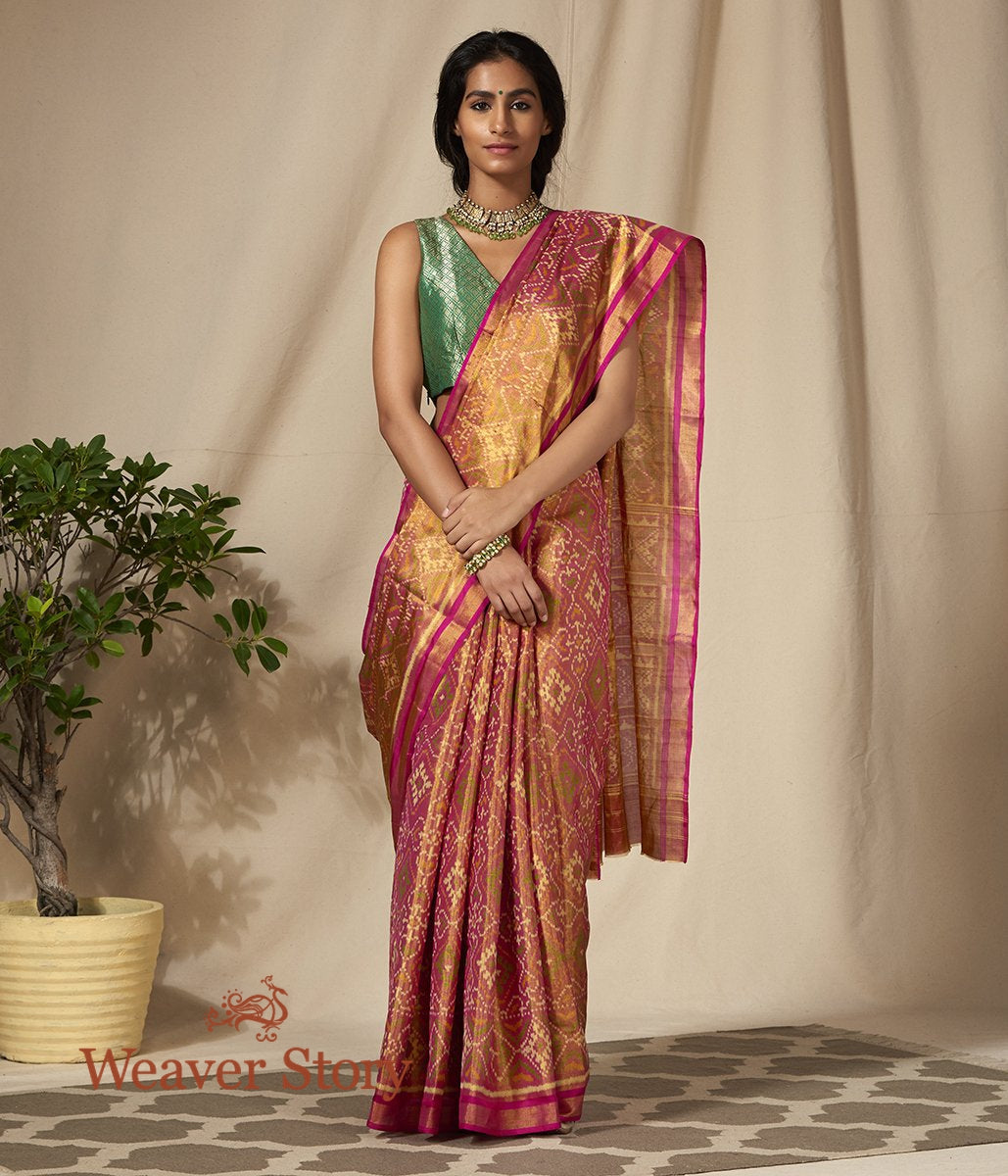 Handwoven_Silk_Tissue_Gujarat_Patola_Saree_in_Gold_and_Pink_WeaverStory_02