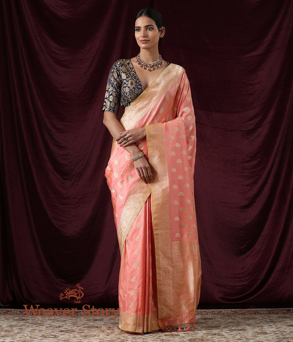 Handwoven_Peach_Banarasi_Saree_with_Kairi_Boota_WeaverStory_02