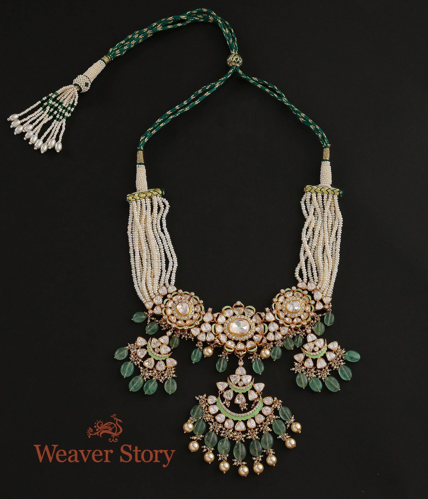 Madhulika_Necklace_with_Moissanite_Polki_Crafted_in_Pure_Silver_WeaverStory_02