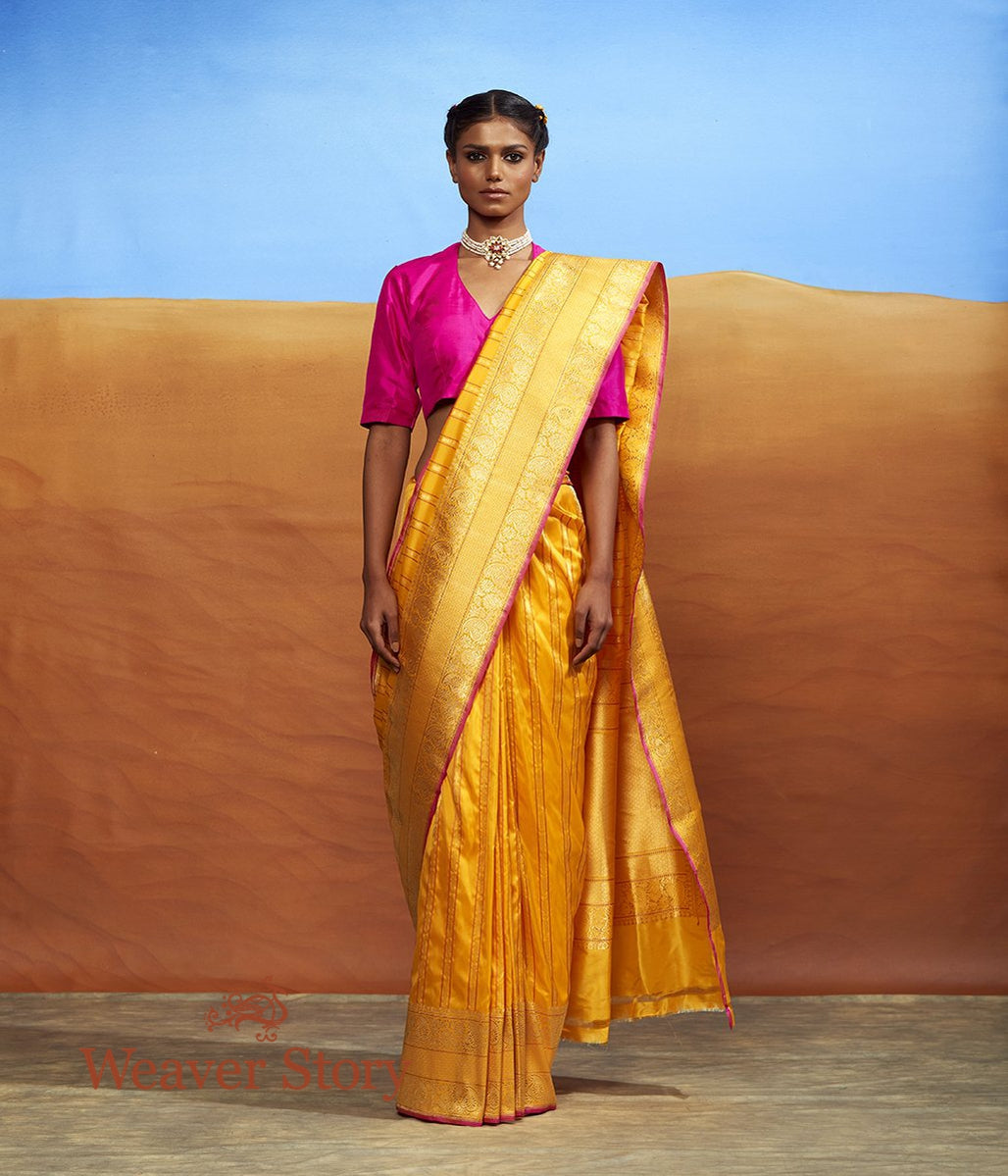 Handloom_Yellow_Katan_Silk_Saree_with_Stripes_WeaverStory_02