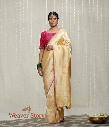 Handwoven_Yellow_and_Gold_Zari_Tanchoi_Saree_with_Pink_Selvedge_WeaverStory_02