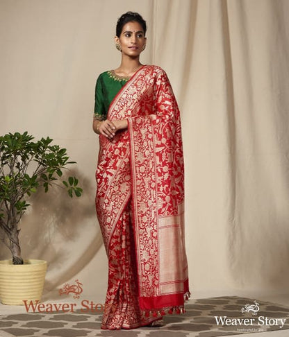 Handwoven_Red_Banarasi_Shikargah_Saree_WeaverStory_02