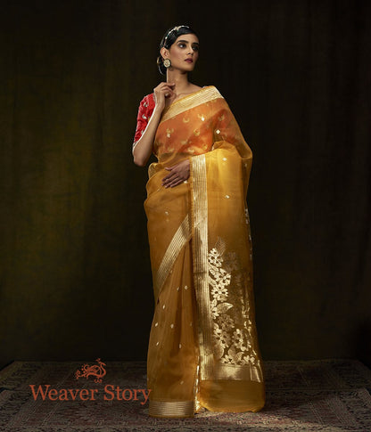 Handloom_Mustard_Kora_Banarasi_Saree_with_Cutwork_Floral_Border_WeaverStory_02