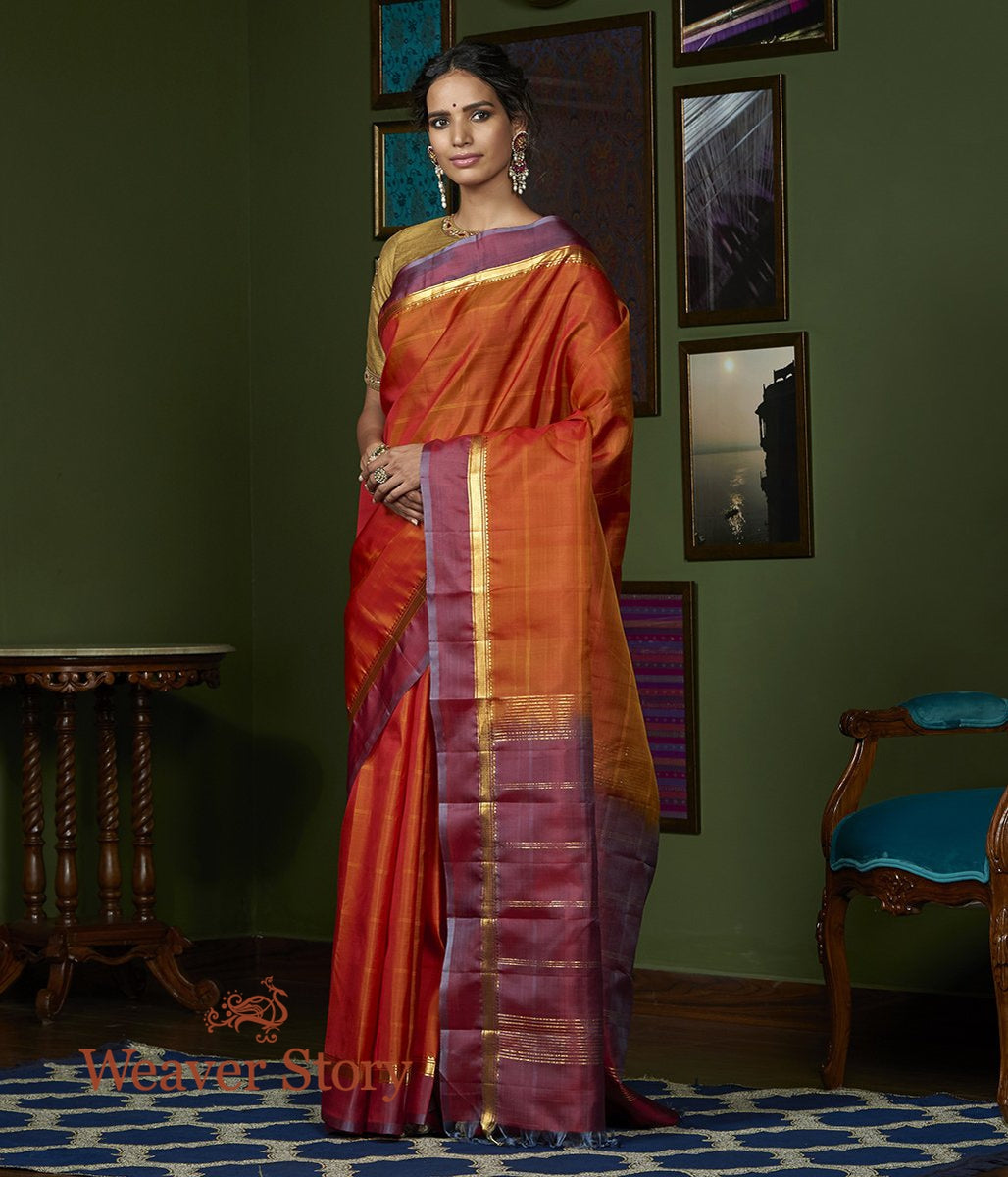 Handwoven_Rust_Kanjivaram_Sailk_Saree_with_Wine_Border_WeaverStory_02