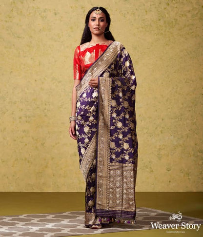 Handwoven_Dark_Purple_Kadhwa_Jangla_Saree_with_Meenakari_WeaverStory_02