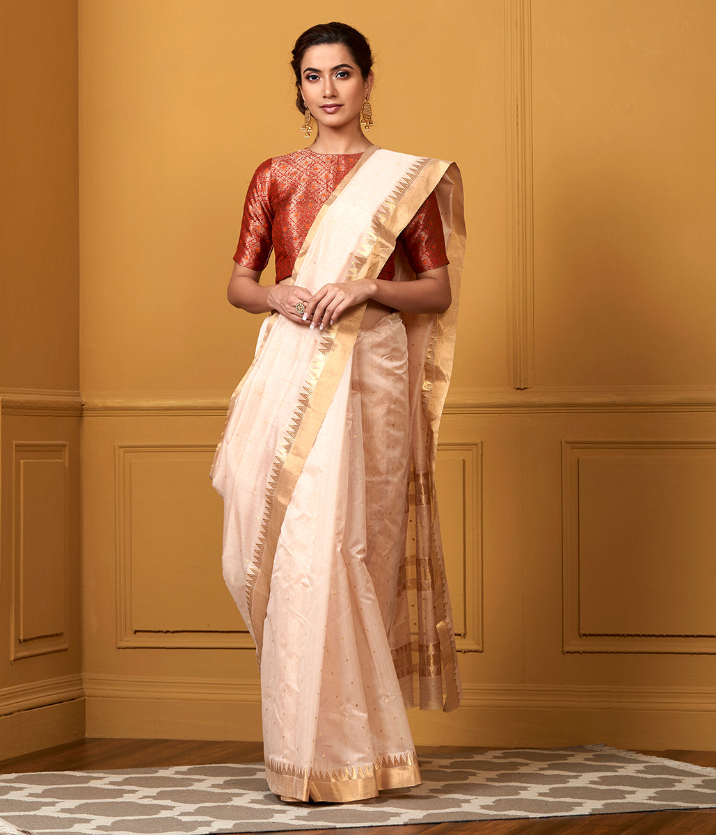 Handwoven_Peach_Small_Booti_Saree_with_Temple_Border_WeaverStory_02