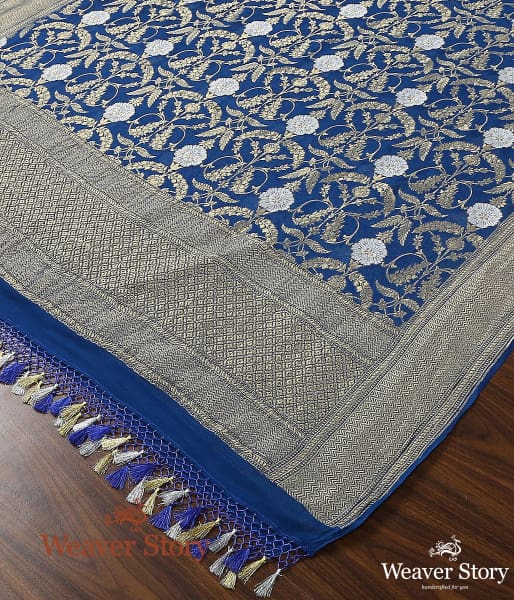 Handwoven_Banarasi_Georgette_Cutwork_Dupatta_in_Blue_WeaverStory_02