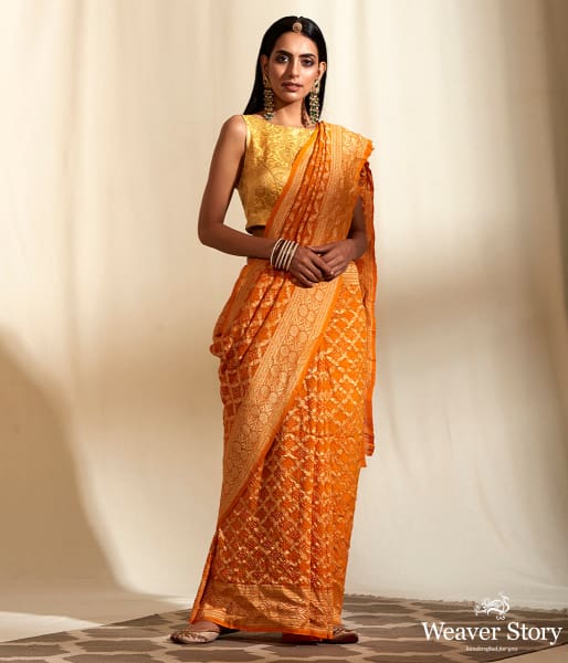 Handwoven_Banarasi_Bandhej_Saree_in_Orange_WeaverStory_02