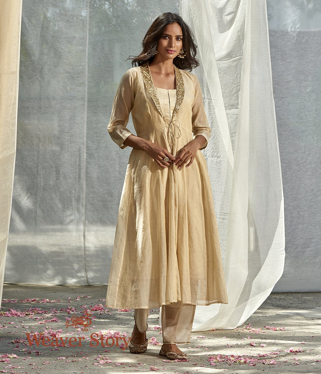 Handwoven_Offwhite_Chanderi_Tissue_Anarkali_Suit_Set_WeaverStory_02