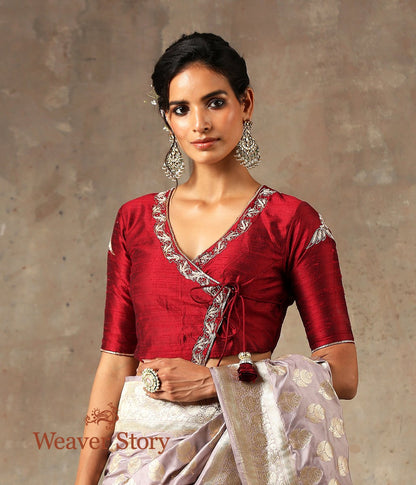 Maroon_Angrakha_Style_Blouse_in_Raw_Silk_with_Embroidery_WeaverStory_02