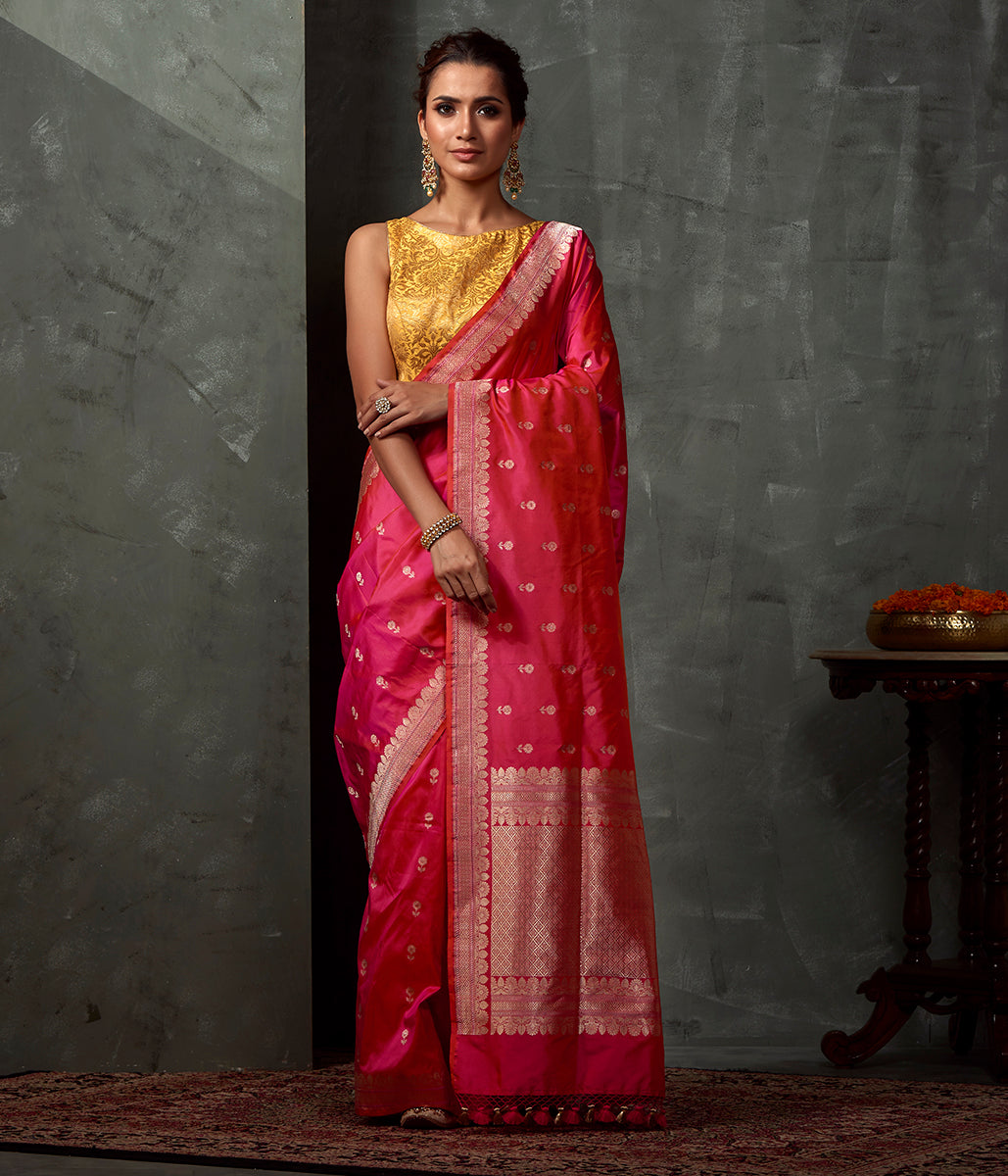 Handwoven_Pink_Small_Flower_Booti_Saree_with_Open_Border_WeaverStory_02