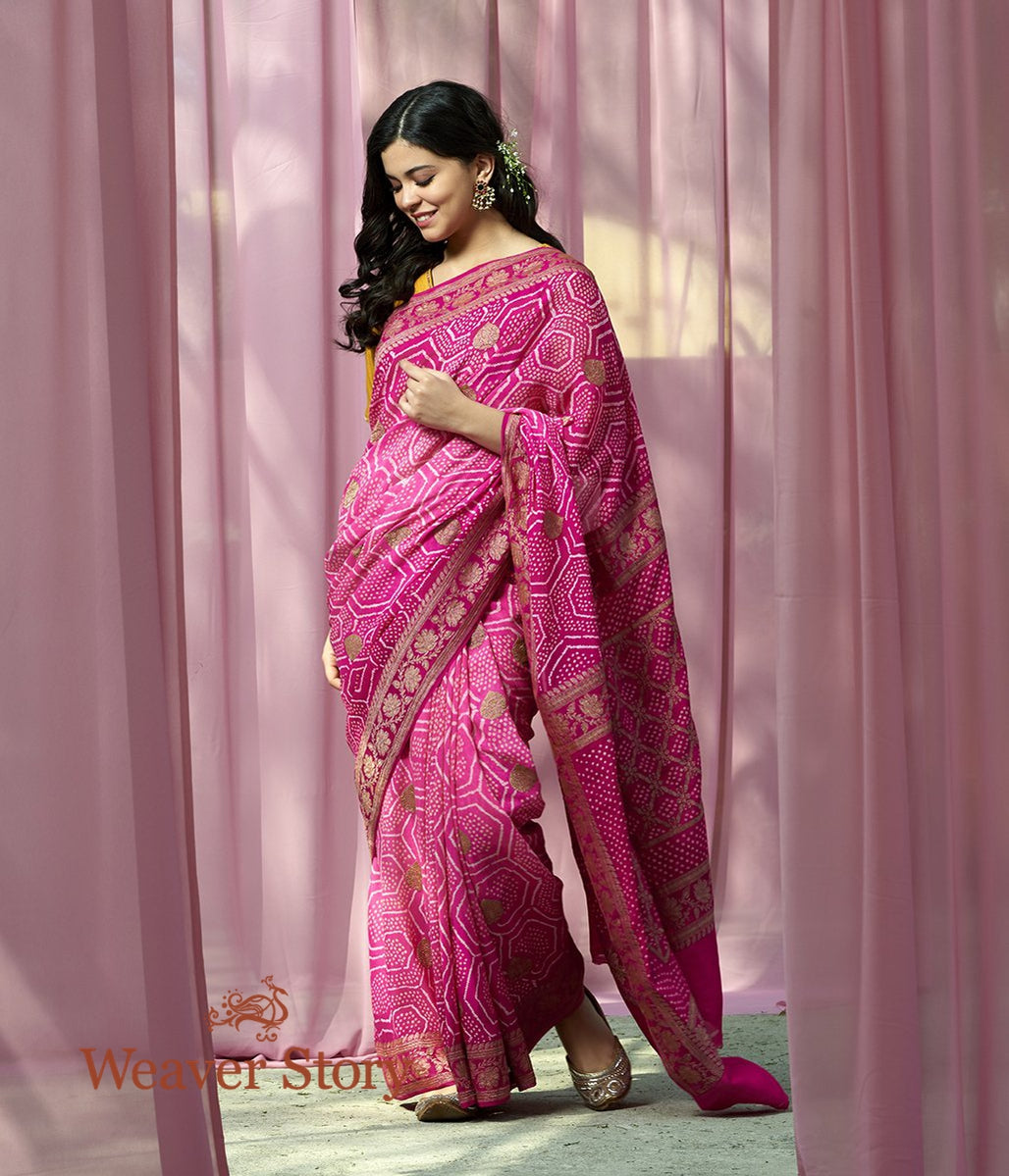 Handloom_Pink_Ombre_Dyed_Bandhej_Saree_WeaverStory_02