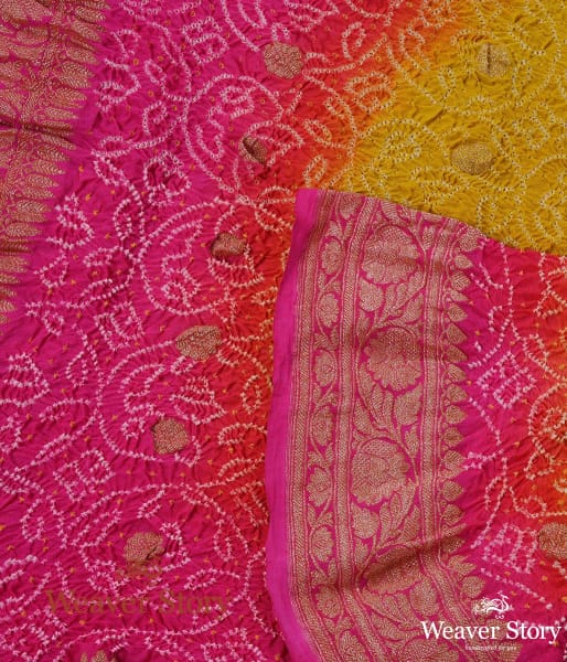 Handwoven_Yellow_Pink_Ombre_Dye_Kadhwa_Bandhej_Dupatta_WeaverStory_02