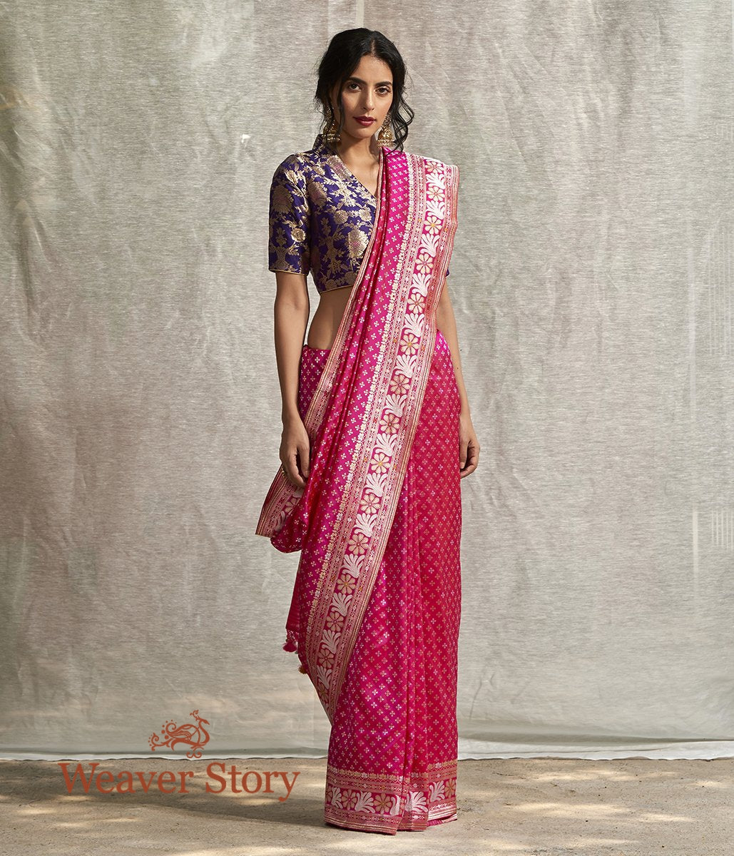 Handwoven_Pink_Sona_Rupa_Zari_Booti_Saree_with_Floral_Border_WeaverStory_02