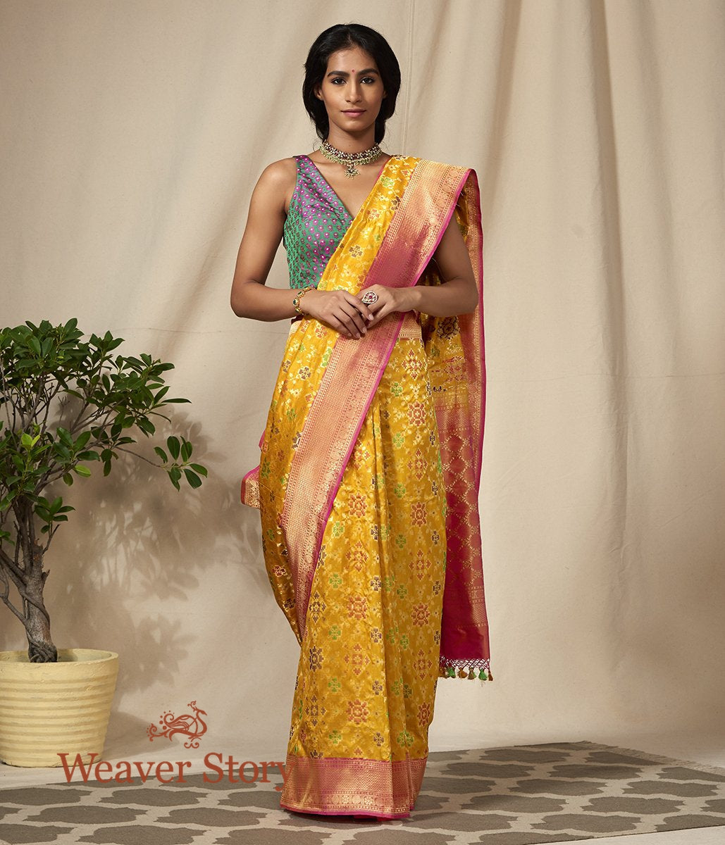 Handwoven_Banarasi_Patola_Saree_in_Mustard_and_Peach_WeaverStory_02