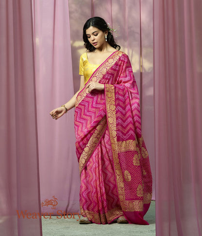 Handwoven_Pink_Shaded_Banarasi_Bandhej_Saree_WeaverStory_02