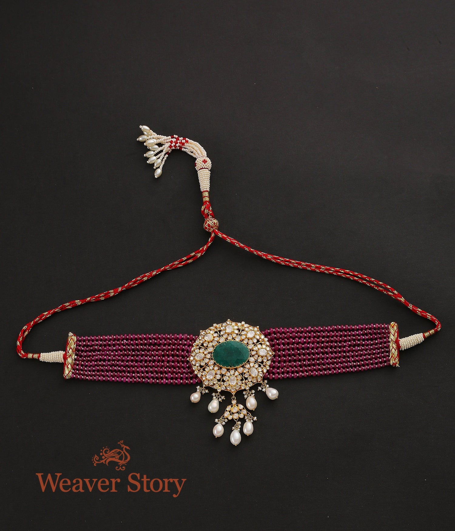 Gulnaar_Choker_Necklace_with_Moissanite_Polki_Crafted_in_Pure_Silver_WeaverStory_02
