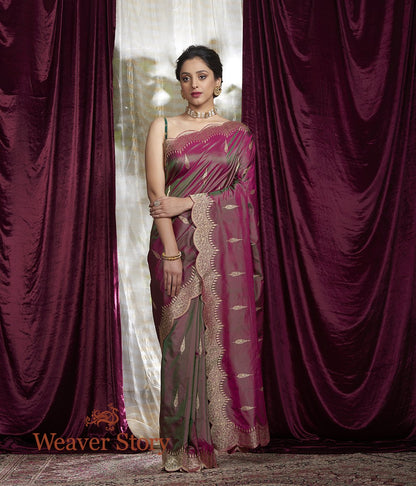 Handwoven_Pink_and_Green_Dual_Tone_Saree_with_Scalloped_Borders_WeaverStory_02