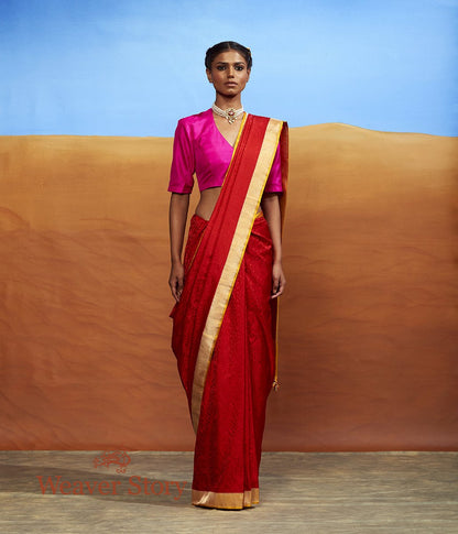 Handwoven_Red_Tanchoi_Saree_with_Birds_WeaverStory_02