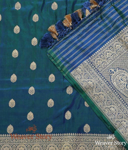 Handwoven_Peacock_Blue_Kadhwa_Booti_Dupatta_WeaverStory_02