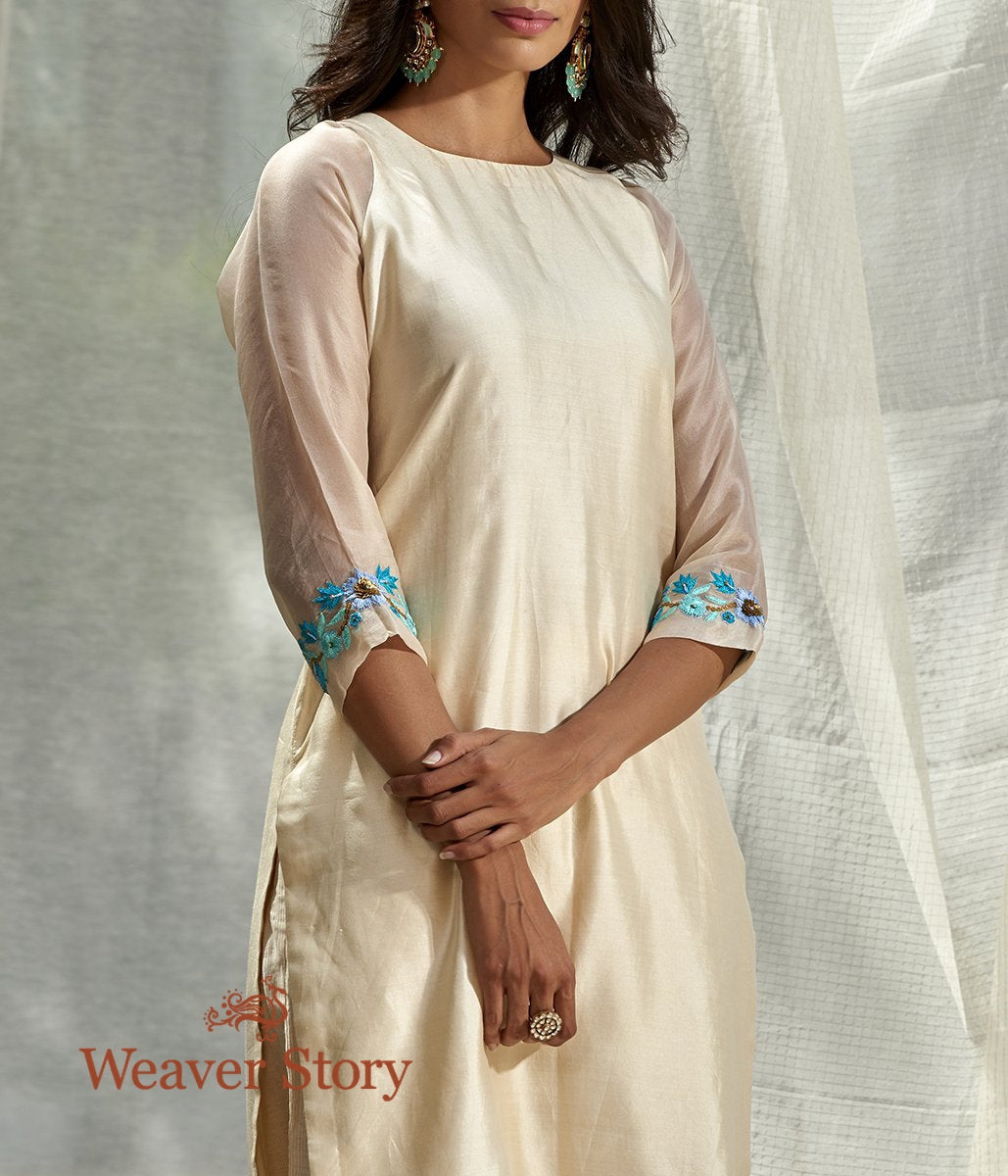 Handwoven_Ivory_Spun_Silk_Kurta_with_Embroidered_Cuffs_and_Ivory_Striped_Pants_WeaverStory_02