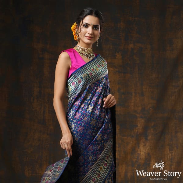 Handwoven_Blue_Meenakari_Banarasi_Patola_Saree_WeaverStory_02