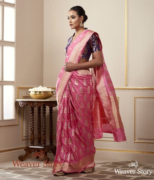 Handwoven_Rose_Pink_Katan_Silk_Banarasi_with_SOna_Rupa_Zari_Boota_WeaverStory_02