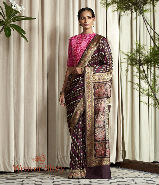 Banaras Baluchari saree in Brown with an elaborate elephant pallu - PreOrder