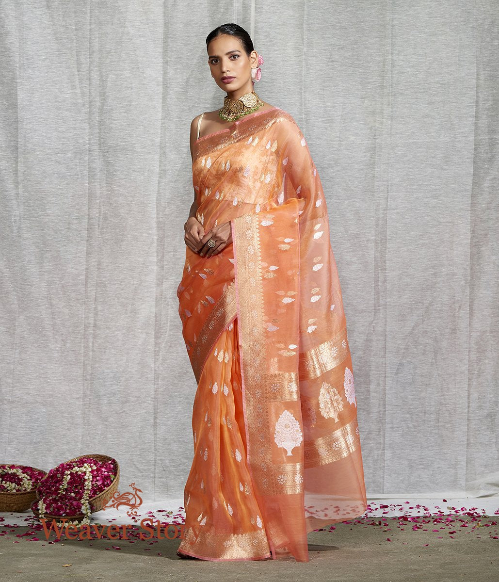 Handwoven_Peach_Kora_Silk_Banarasi_with_Sona_Rupa_Zari_WeaverStory_02