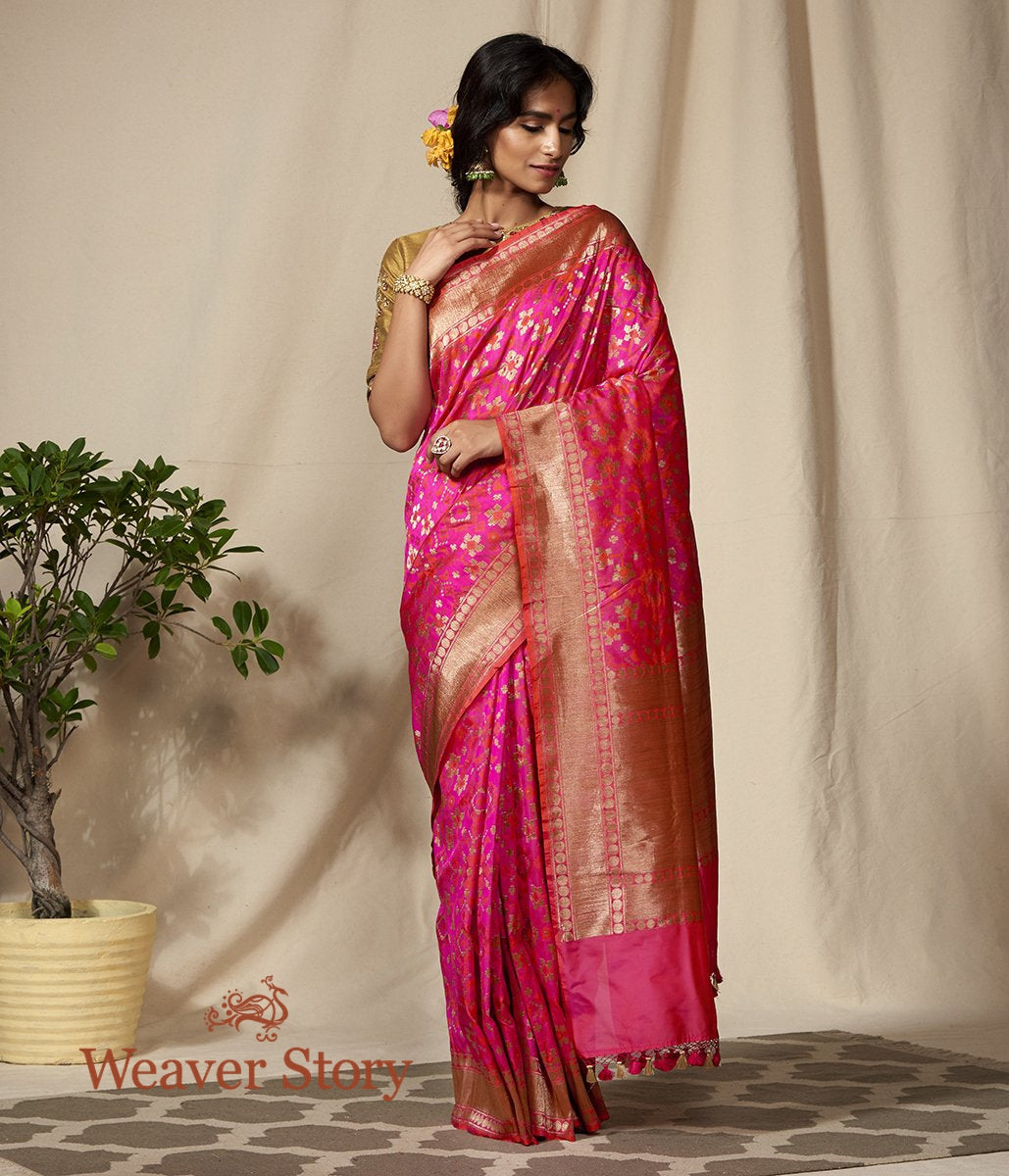 Handwoven_Pink_and_Orange_Dual_Tone_Antique_Zari_Banarasi_Patola_Saree_WeaverStory_02