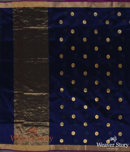 Handwoven_Blue_Chanderi_Silk_Dupatta_with_Asharfi_Booti_Blue_WeaverStory_02